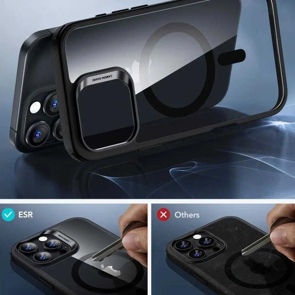 ESR Classic Hybrid Halolock MagSafe + Tempered Glass Apple iPhone 16 Pro – dėklas telefonui skaidrus with dėklas telefonui juodos spalvos Frame
