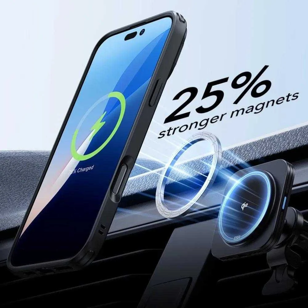 ESR Classic Hybrid KickStand HaloLock MagSafe & TEMPERED GLASS Apple iPhone 16 Pro dėklas telefonui juodos spalvos