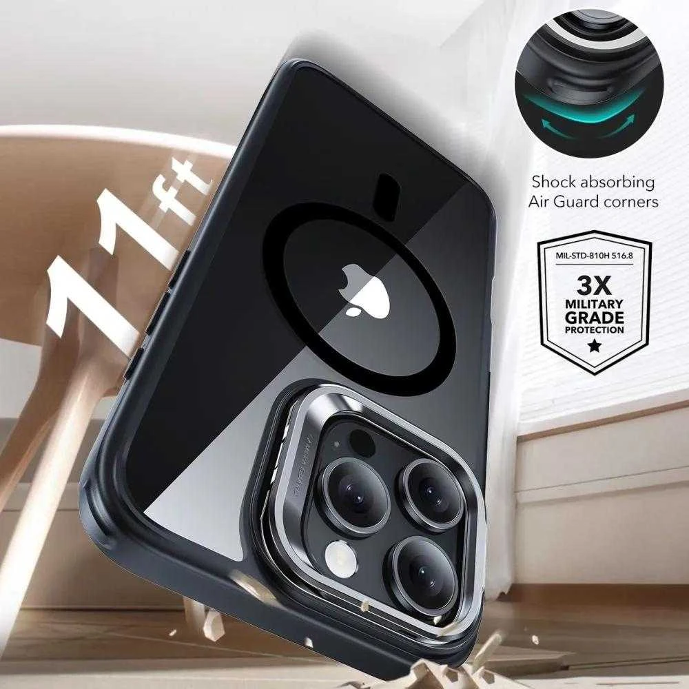 ESR Classic Hybrid KickStand HaloLock MagSafe & TEMPERED GLASS Apple iPhone 16 Pro dėklas telefonui juodos spalvos