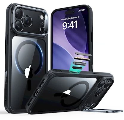 ESR klasikinis hibridinis „Kickstand MagSafe“ dėklas, skirtas iPhone 17 Pro Max – skaidrus, juodas