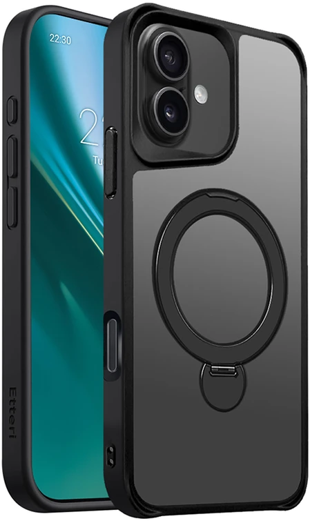 Etteri matinis „Mag Ring“ dėklas, skirtas iPhone 17 Pro Max / 18 Pro Max, juodas