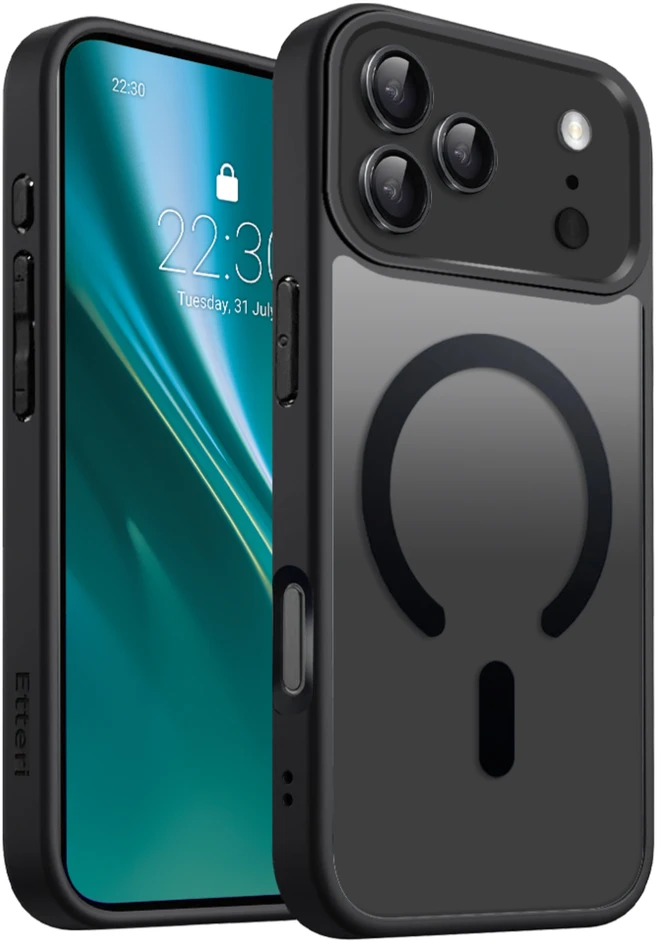 Etteri matinis magnetinis dėklas, skirtas iPhone 17 Pro / 18 Pro, juodas
