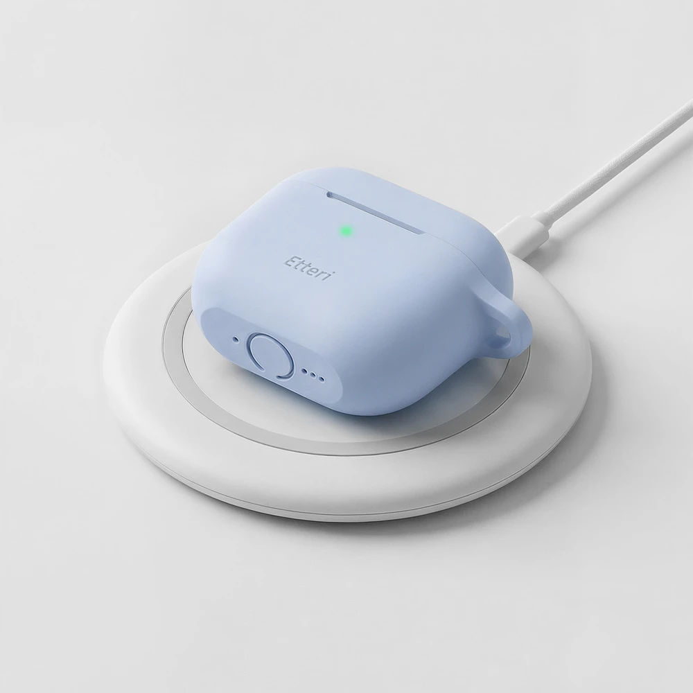 Etteri silikoninis dėklas AirPods 4 šviesiai mėlynas