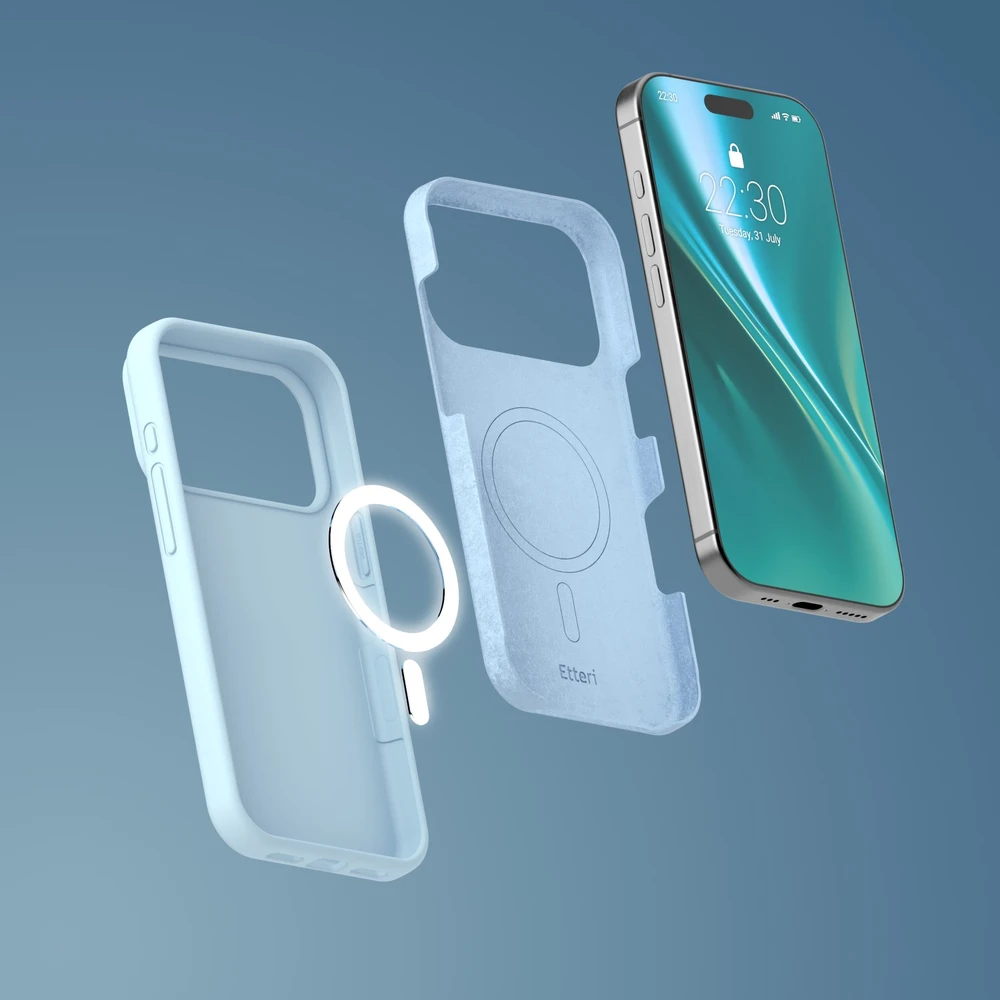 Etteri silikoninis Mag dėklas, skirtas iPhone 17 Pro / 18 Pro, šviesiai mėlynas