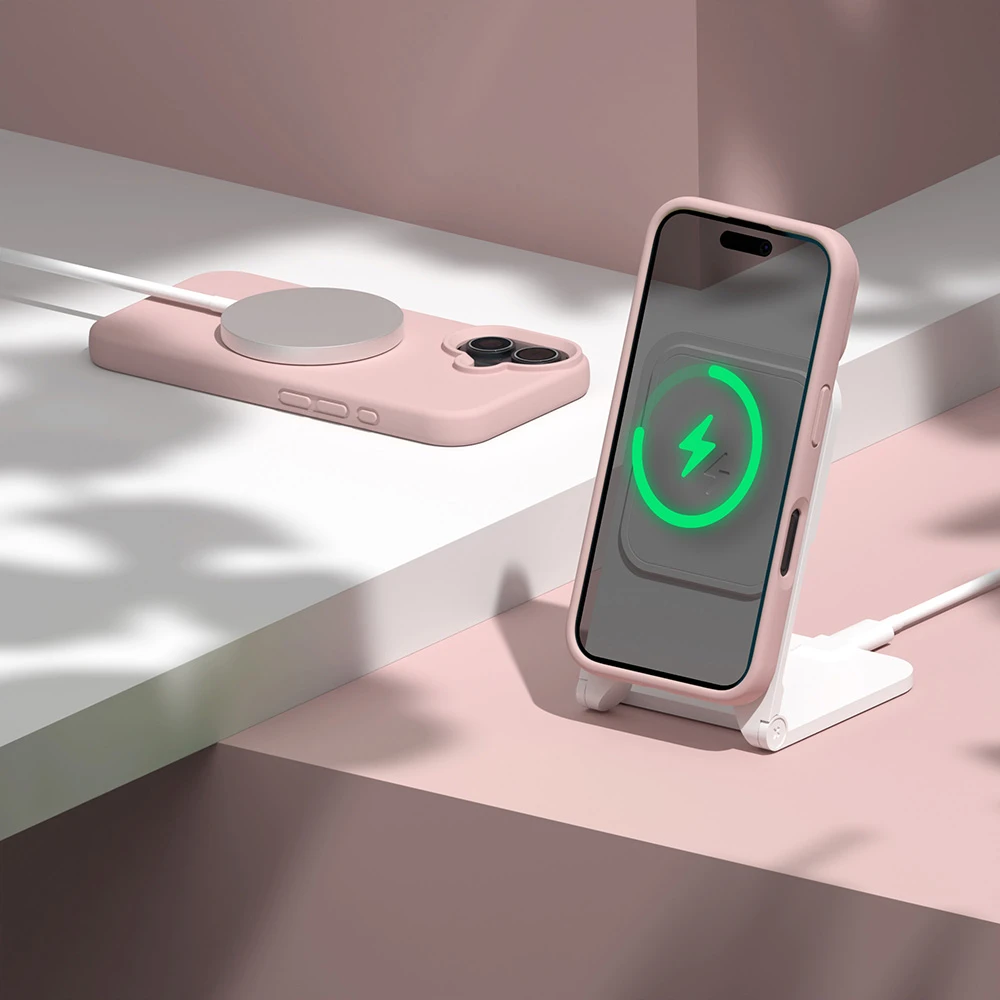 Etteri silikoninis Mag dėklas, skirtas iPhone 16e / 17e, šviesiai rožinis