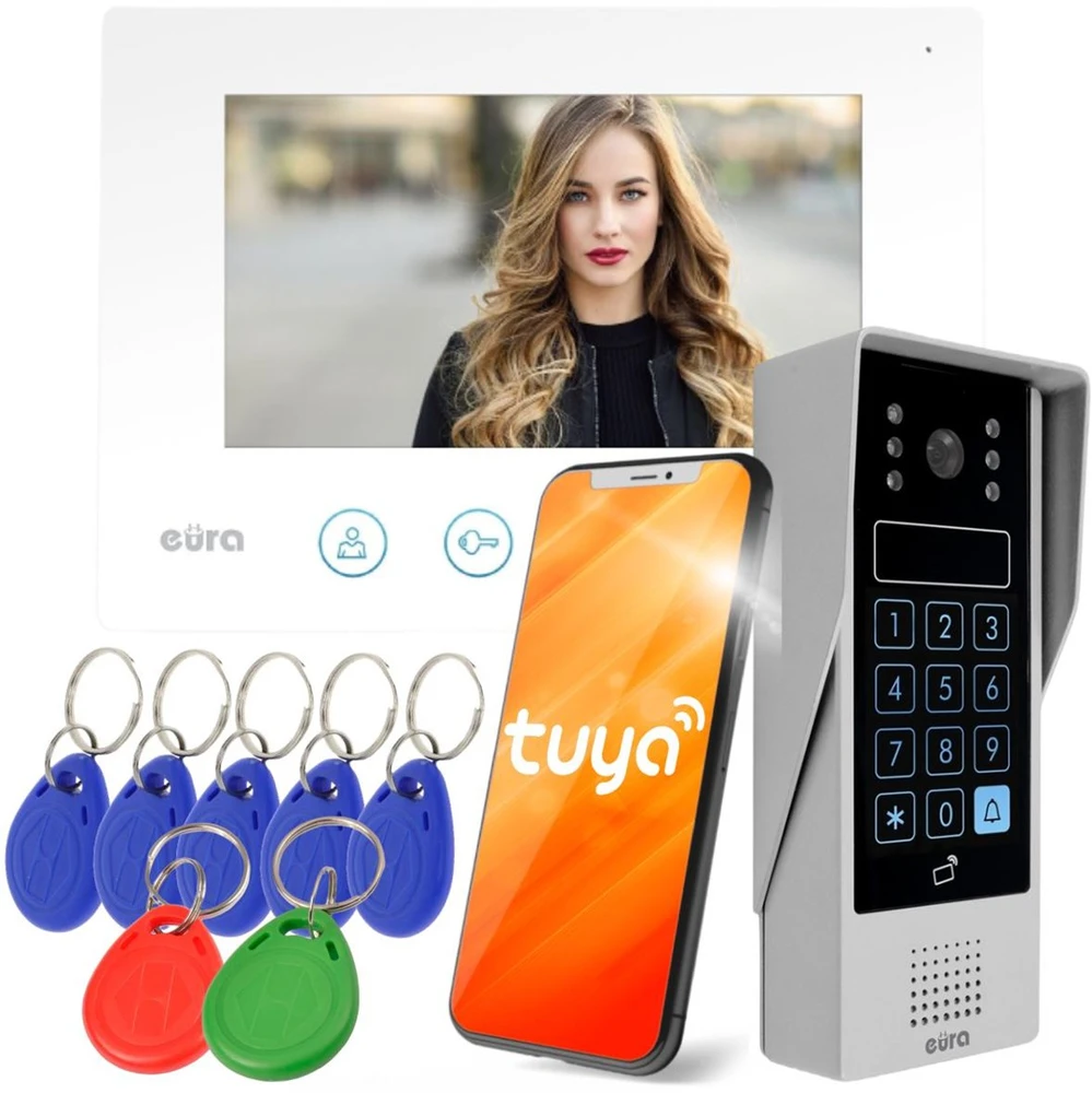 EUA VIDEO DOORPHONE EURA VDP-90A3 DELTA + baltas TUYA monitorius