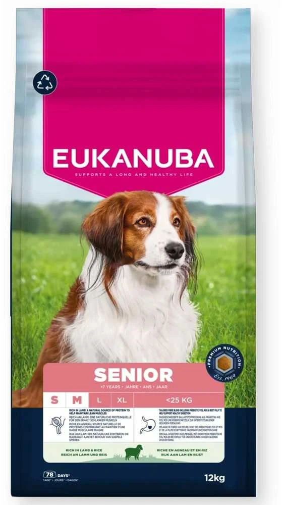 Eukanuba Life Care sausas pašaras mažų ir vidutinių veislių senyviems šunims su ėriena ir ryžiais, S/M, 12 kg