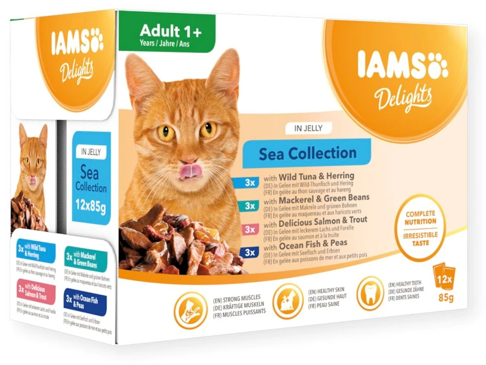 Eukanuba IAMS Delights MP SEA JLY konservuotas pašaras katėms, 12x85 g