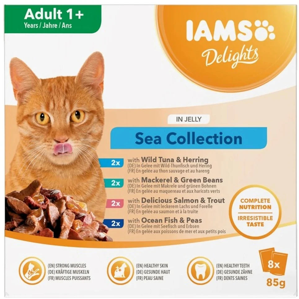 Eukanuba IAMS DELIGHTS Adult Sea in Jelly box – šlapias pašaras katei – 8x85g