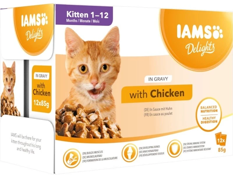IAMS Delights Kitten vištiena padaže - šlapias kačių maistas - 12 x 85g