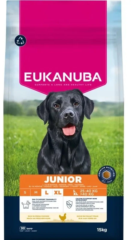 Eukauba Life Care Junior Large sausas maistas didelių veislių jauniems šunims su vištiena, 15 kg