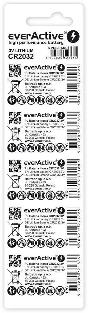 everActive CR2032 mini ličio baterija – lizdinė plokštelė 5 vnt.