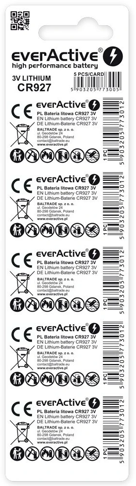 EverActive CR927 mini ličio baterija – lizdinė plokštelė su 5 vnt.