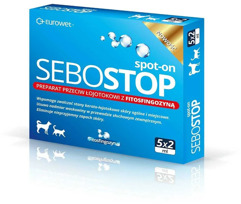 Gyvūnų priežiūra - EUROWET Sebostop Spot-on (anti-seborrhea, 5 x 2 ml)