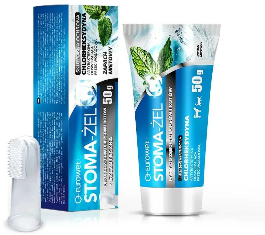 EUROWET Stoma-Żel Mint - dantų pasta ir šepetėlis šunims ir katėms - 50 mg