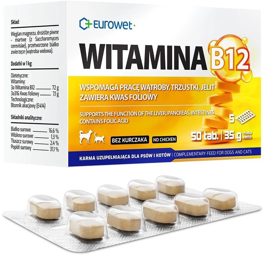 EWE EUROWET Vitamin B12 – papildai šunims ir katėms – 50 tablečių