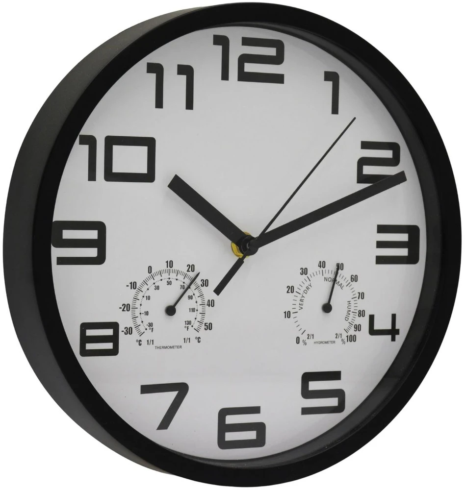 Excellent Houseware Sieninis laikrodis 25cm su termometru baltas