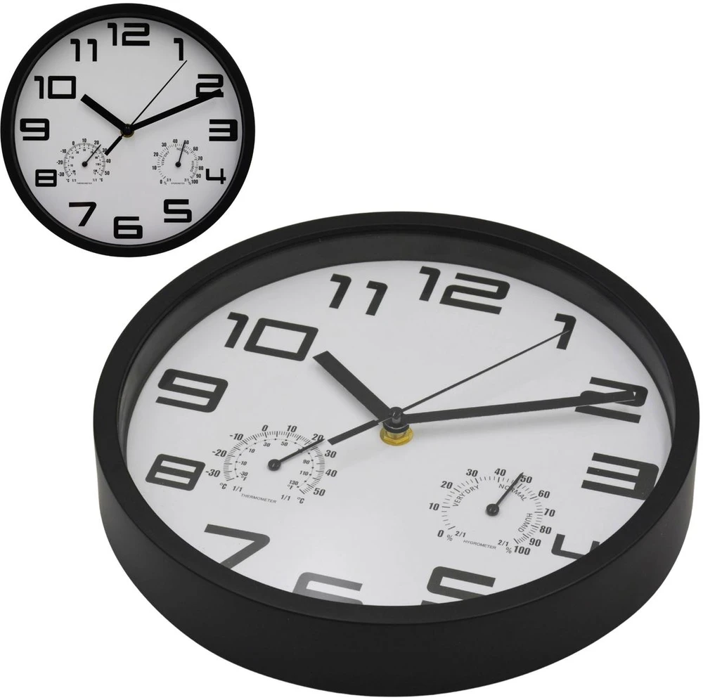 Excellent Houseware Sieninis laikrodis 25cm su termometru baltas