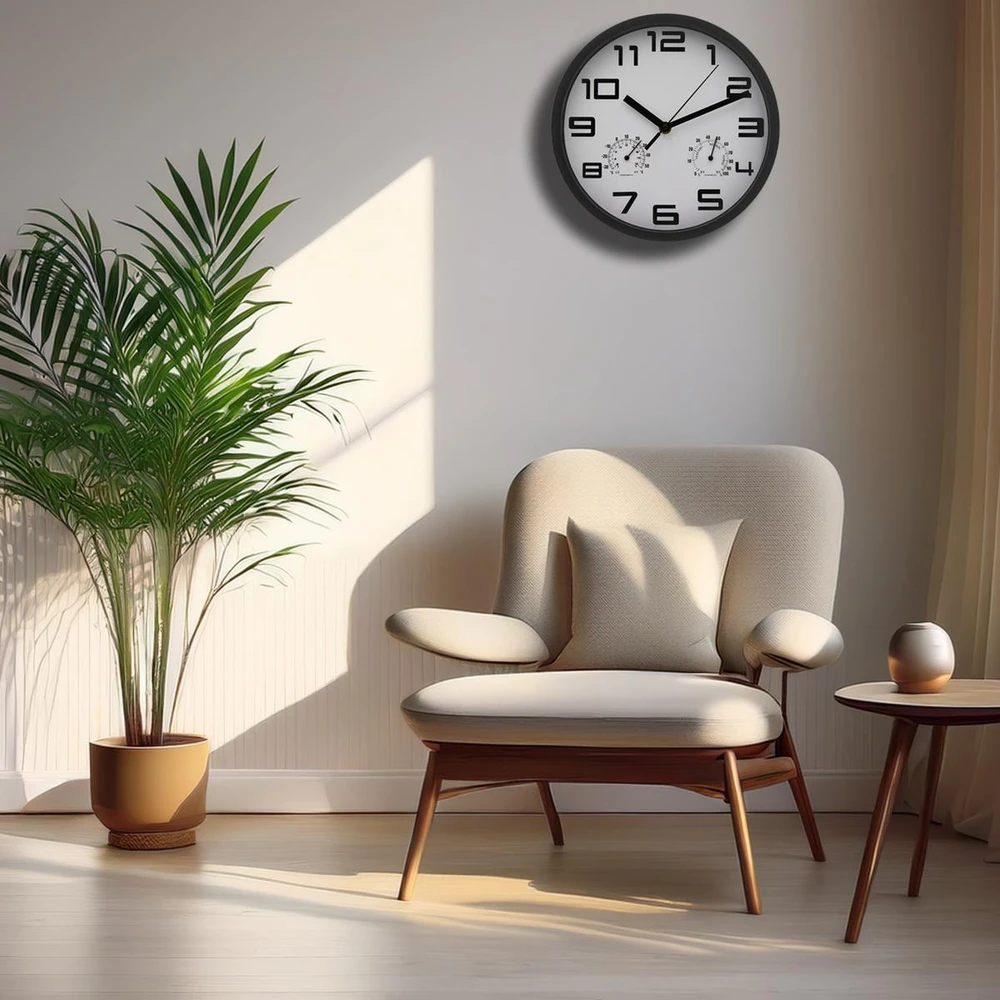 Excellent Houseware Sieninis laikrodis 25cm su termometru baltas