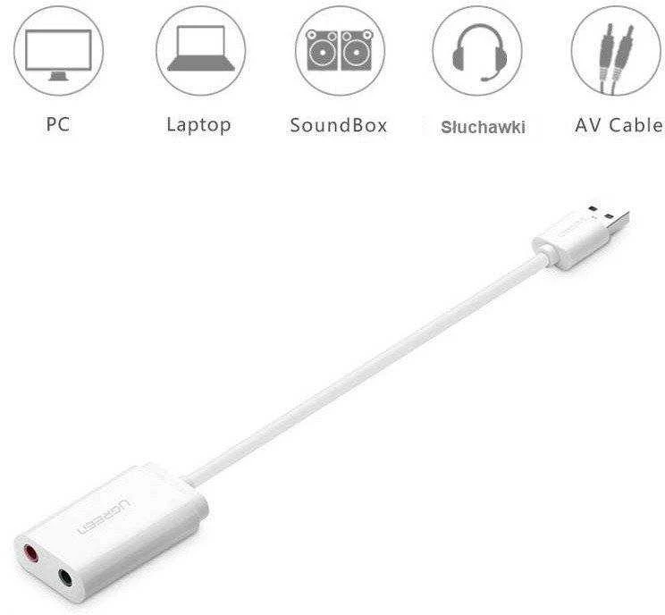 Išorinis USB garso adapteris UGREEN 15 cm - Baltas