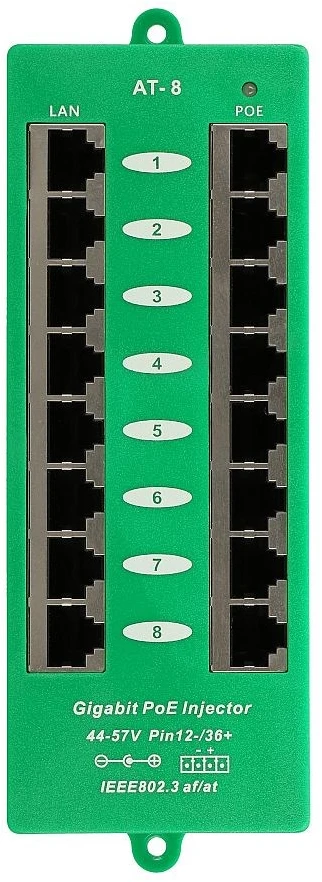 EXTRALINK aktyvus PoE purkštukas 8 prievadų gigabit 802.3af/at režimu A