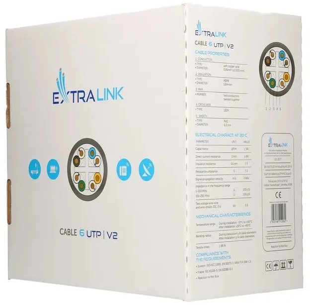 EXTRALINK CAT6 UTP U/UTP V2 vidaus vytos poros 305m
