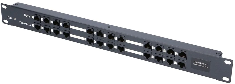 EXTRALINK 12 prievadų pasyvus PoE purkštukas / adapteris 10/100Mbps 12v ~ 48v DC stovas 19"