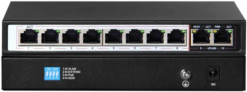Šakotuvas EXTRALINK CERES 8 prievadų FastEthernet nevaldomas 96 W PoE jungiklis + 2x FE Up-Link