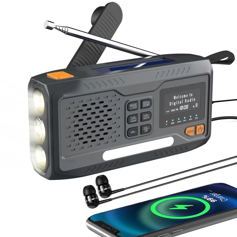 Extralink Radijas AWARYJNE BLUETOOTH SOLARNE Z KORBKA DYNAMO POWERBANK 4000MAH Z LATARKA SOS BT-4000 Nešiojama Analoginis ir skaitmeninis Juoda, Oranžinė