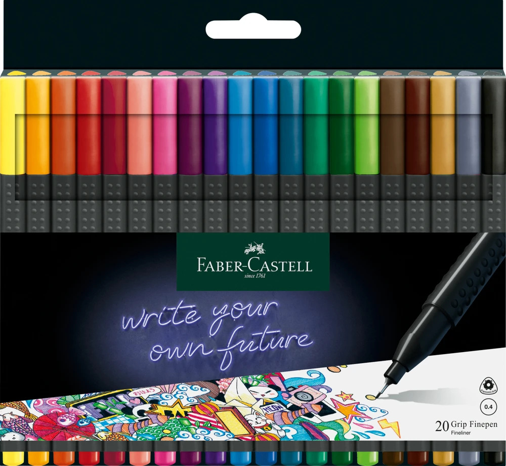 Faber-Castell Rašiklių Faber-Castel GRIP Finepen, 0.4mm, rinkinys, 20 vnt, dėžutėje