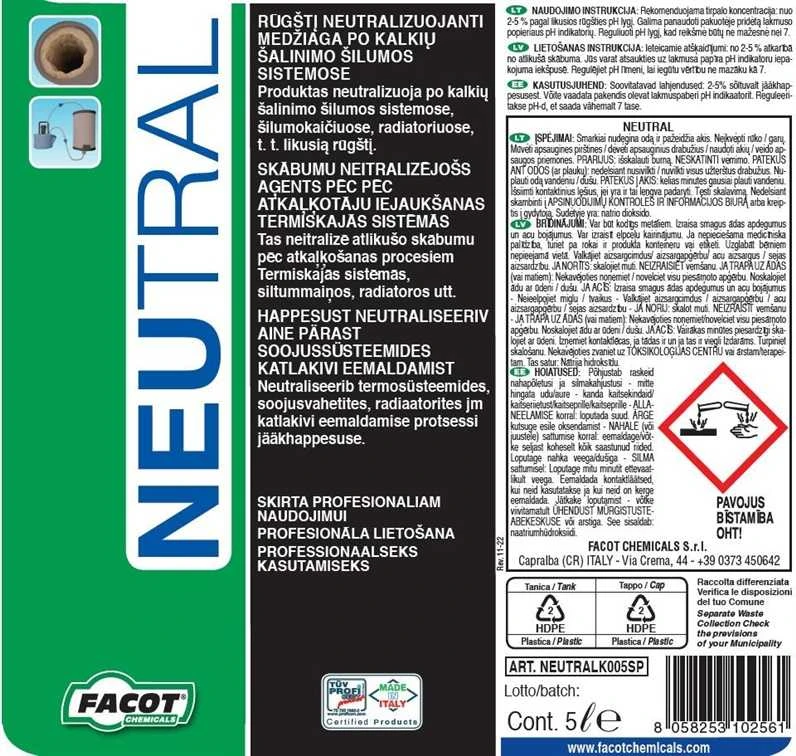 Facot Rūgštį neutralizuojantis skystis šilumos sistemoms, 5 l