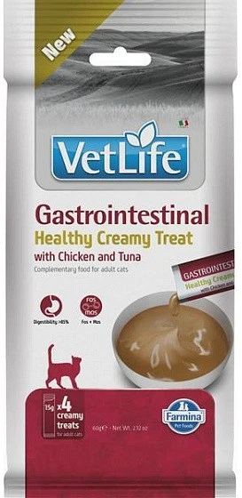 FARMINA Vet Life kačių virškinimo trakto kreminis skanėstas su vištiena ir tunu dėžutėje – skanėstas katei – 4x15g