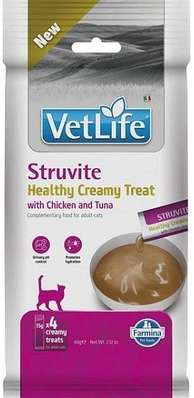 FARMINA Vet Life kačių struvitų kreminis skanėstas su vištiena ir tunu dėžutėje – skanėstas katei – 4x15g