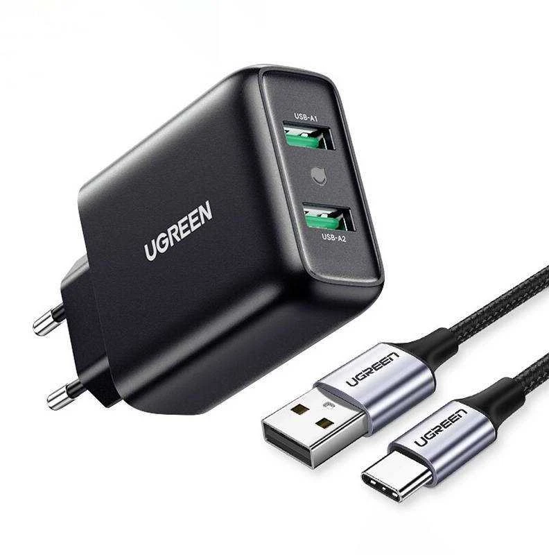 Greitas įkroviklis UGREEN, 2xUSB-A, 18W, PD 3.0 EU (juodas)