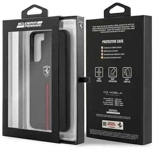 Ferrari FEOSIHCS21MBK S21+ G996 juodos spalvos kietas dėklas Off Track Leather Nylon Stripe