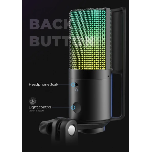 Fifine Technology Komplektas: Kondensatorinis Mikrofonas FIFINE T669 PRO RGB + LAIKIKLIS + POP FILTRAS