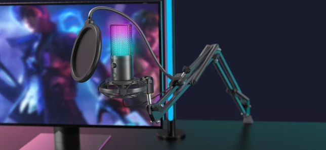 Fifine Technology Komplektas: Kondensatorinis Mikrofonas FIFINE T669 PRO RGB + LAIKIKLIS + POP FILTRAS