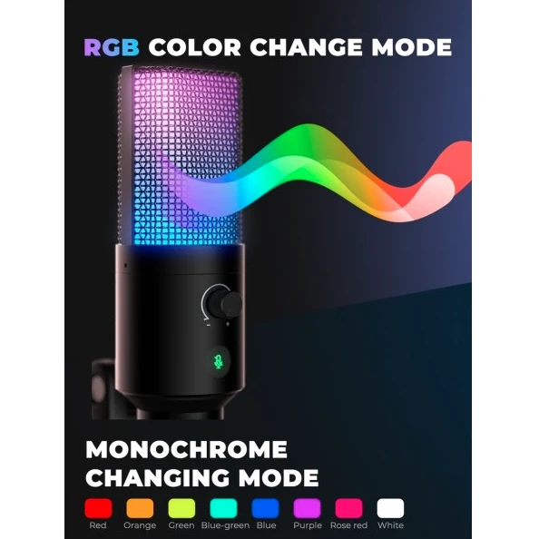 Fifine Technology Komplektas: Kondensatorinis Mikrofonas FIFINE T669 PRO RGB + LAIKIKLIS + POP FILTRAS