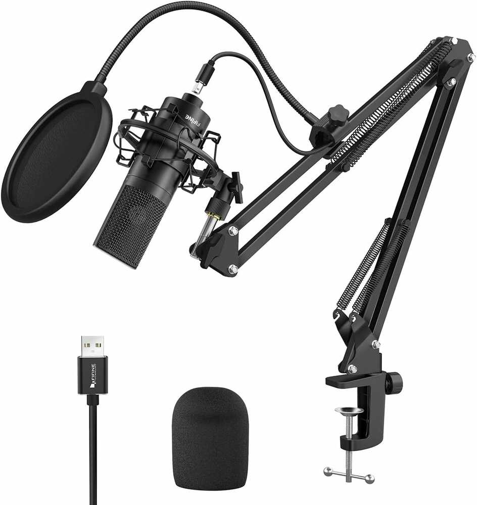 Fifine Technology FIFINE K780A juodas kondensatorinis mikrofonas su laidu + laikiklis | USB