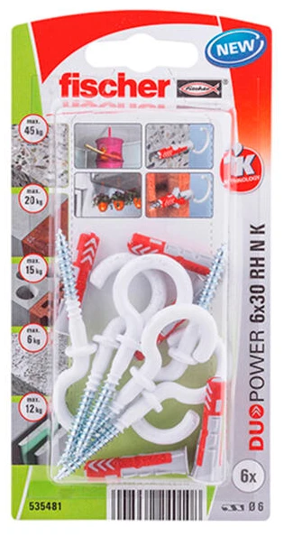 FISCHER DUOPOWER kaištis 6×30 su apvaliu kabliu /6vnt. BALTI