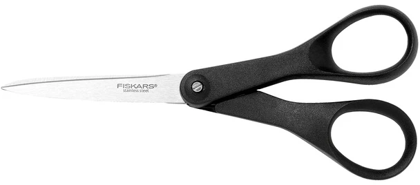 Fiskars Essential žirklės juodomis rankenomis