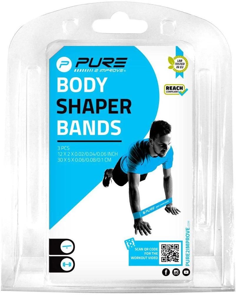 Pure2Improve | Body Shaper Bands, Set of 3 | Juodas, Mėlyna and Geltona
