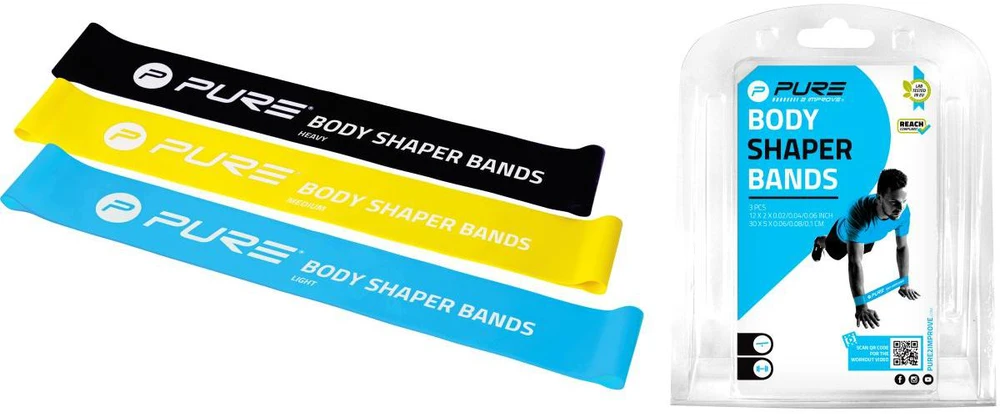 Pure2Improve | Body Shaper Bands, Set of 3 | Juodas, Mėlyna and Geltona