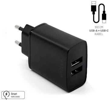 Fixed Pataisytas dvigubas USB kelioninio įkroviklio USB/USB-C laidas