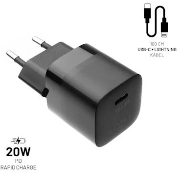 Fixed FIKSUOTAS USB-C įkroviklis 20W + USB-C/Lightning laidas