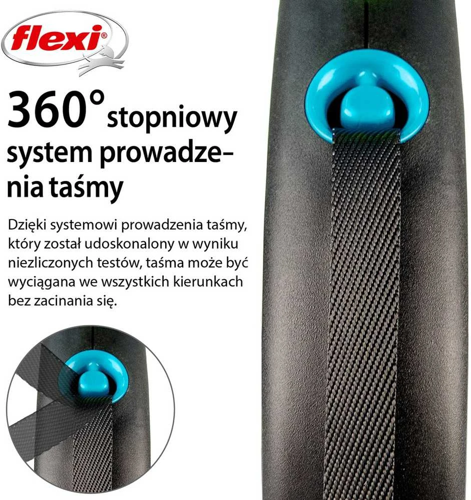 Trixie Flexi Juodas Design M pavadėlis šunims iki 25kg juostinis 5m mėlynos spalvos