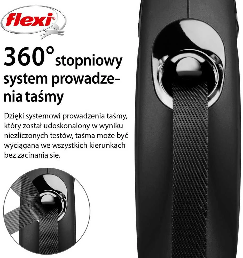 Flexi New Classic S pavadėlis šunims iki 15kg juostinis 5m juodos spalvos