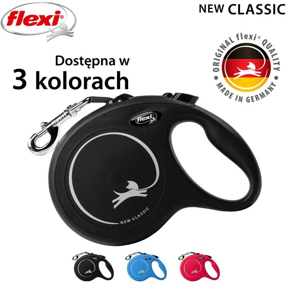 Flexi New Classic L pavadėlis šunims iki 50kg juostinis 5m juodos spalvos