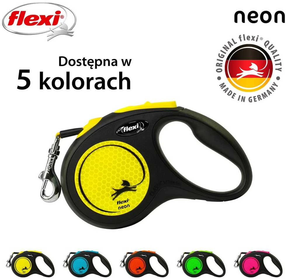 Flexi New Neon S pavadėlis šunims iki 15kg juostinis 5m geltonos spalvos