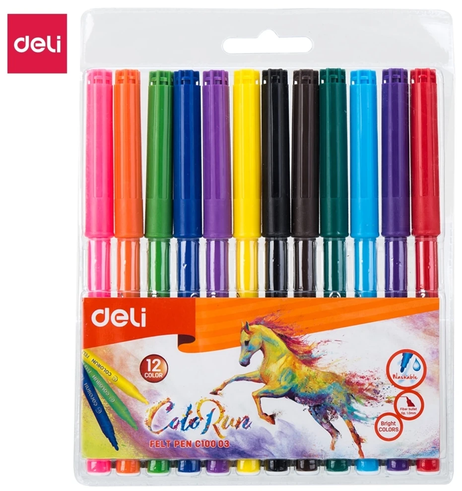 Flomasteriai DELI EC10003, 12 spalvų
